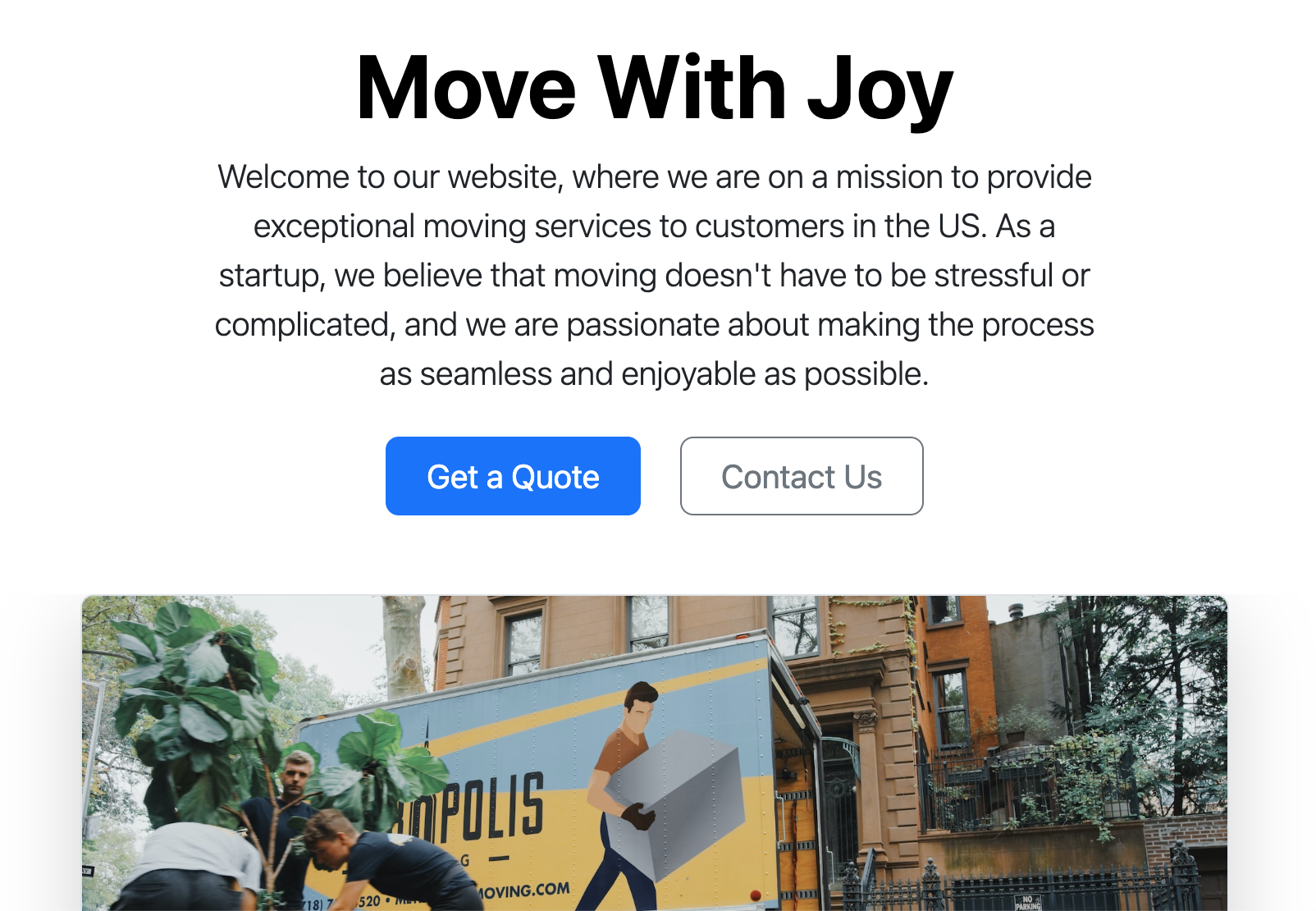 screenshot of Move It dummy landing page