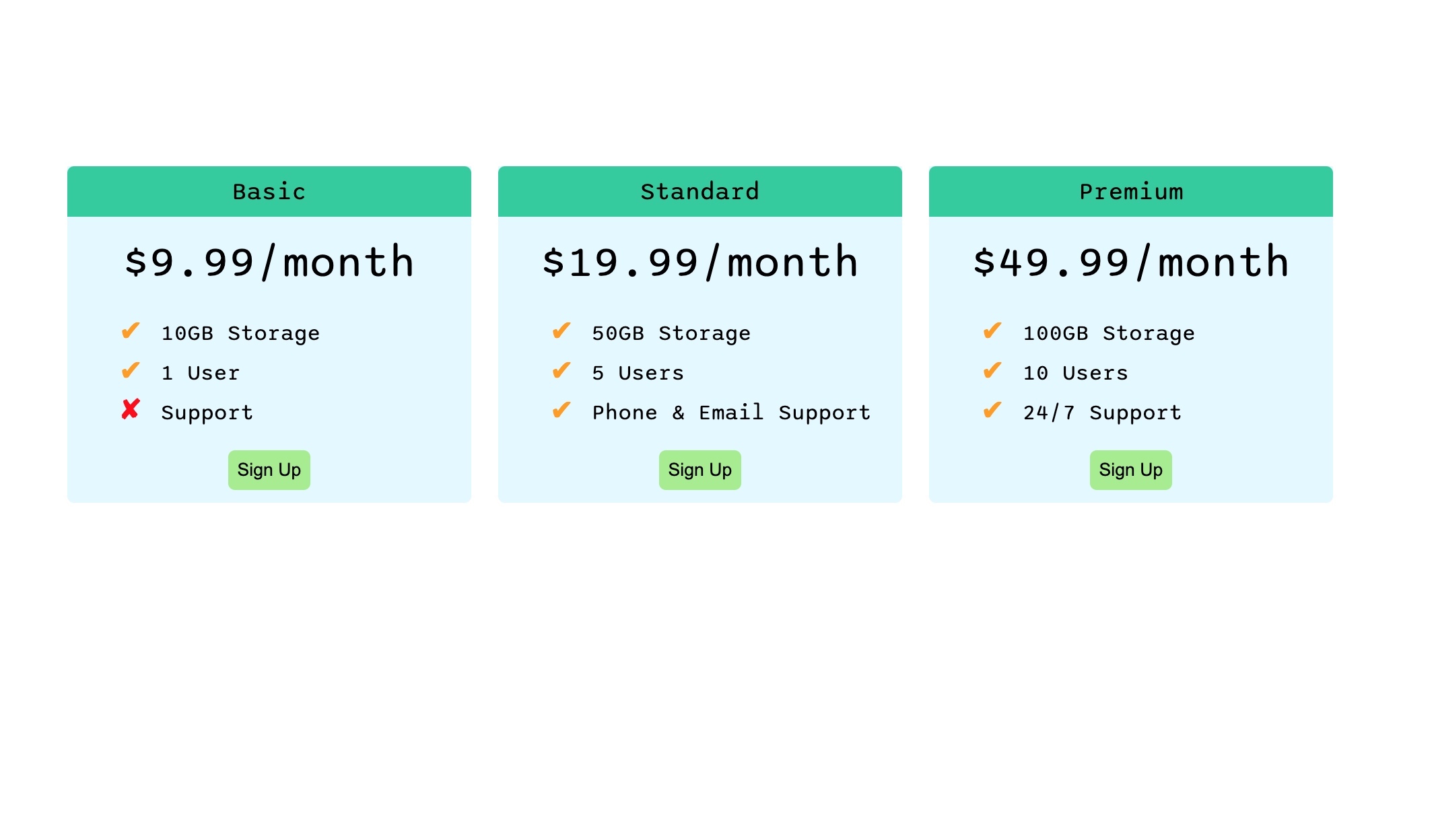 screenshot of flexbox pricing example